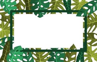 Tropical Frame Background with Monstera Leaves around Border vector