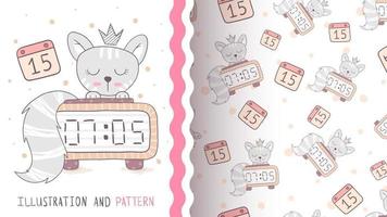 Funny cartoon character animal cat - seamless pattern