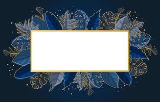 Blue Rectangular Background Template with Tropical Plant Leaf Border vector