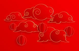 happy chinese new year background, chinese clouds with lanterns vector