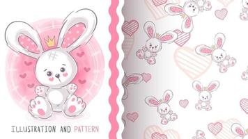 Childish cartoon character animal rabbit - seamless pattern vector