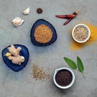 Top view of spices in bowls photo