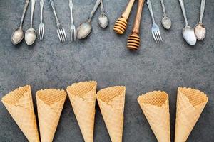 Waffle cones and utensils photo