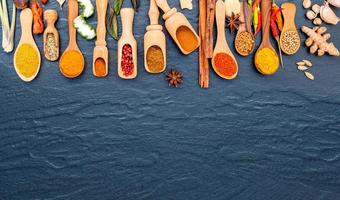 Spices and herbs in scoops photo