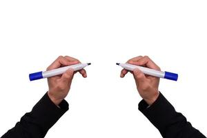 Hand writing with pen on white background photo