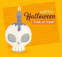 banner de feliz halloween con calavera y vela vector