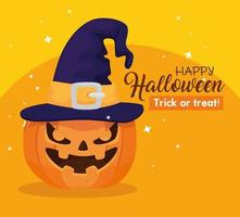 Happy Halloween banner with pumpkin with witch hat vector