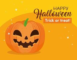 Happy Halloween banner with smiling pumpkin on orange background vector