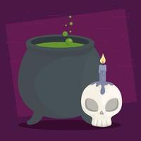 Happy Halloween banner with witch cauldron vector