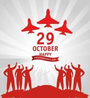 29 de octubre, día de la república turca con personas y aviones de guerra. vector