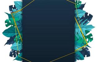 Polygon Background Template with Tropical Leaves Border Frame vector