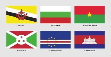 Flag of brunei, bulgaria, burkina faso, burundi, cabo verde, cambodia vector