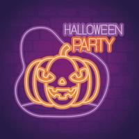 Halloween party neon sign with pumpkin vector