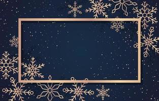 Winter Season Greeting Card Template with Golden Frame and Snowflakes vector