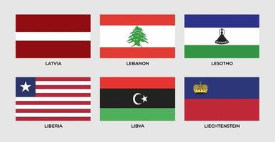 Bandera de Letonia, Líbano, Lesoto, Liberia, Libia, Liechtenstein vector