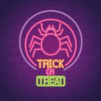 Halloween party neon sign with spider vector