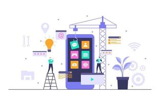 Programmers Developing Mobile App Flat Design Illustration vector