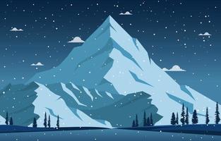 Snowy Winter Landscape with Trees, Mountains, and Snowfall vector