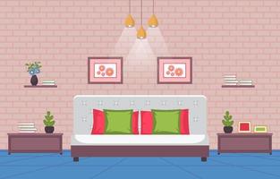 Cozy Bedroom Interior with Double Bed and Lamps vector