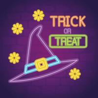 Halloween party neon sign with witch hat vector