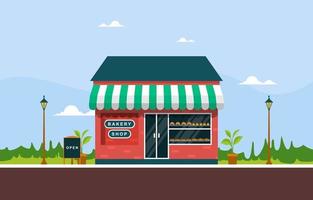 Fancy Bakery Shop with Baked Goods in the Windows vector