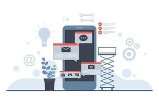 Smartphone Mobile App Development Process Flat Design Illustration vector
