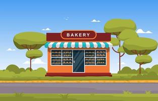 Fancy Bakery Shop with Baked Goods in the Windows vector