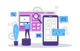 Programmers Developing Mobile App Flat Design Illustration vector