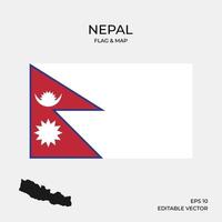 mapa y bandera de nepal vector