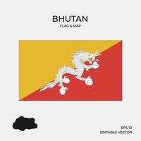 Bhutan flag and map vector