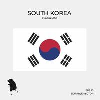 South korea flag and map vector