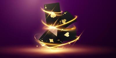 Playing card. Winning poker hand casino chips flying realistic tokens for gambling, cash for roulette or poker, vector