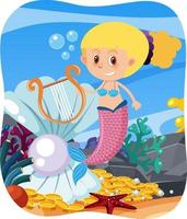 Cute mermaid in underwater background vector
