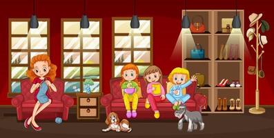 Happy family in the living room scene vector