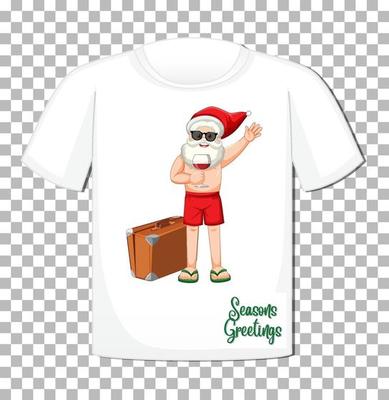 Santa Claus in summer costume cartoon character on t-shirt isolated on transparent background