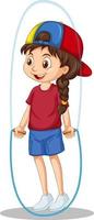 Cute girl jumping on rope cartoon character isolated vector