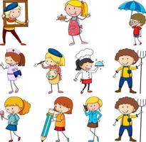 Set of different doodle kids cartoon character vector