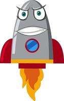 Rocketship cartoon with angry face on white background vector