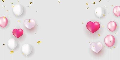 pink white balloons, confetti concept design template holiday Happy valentines Day, background Celebration Vector illustration.