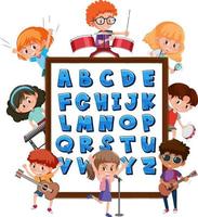A-Z Alphabet board with many kids doing different activities vector