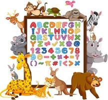 Alphabet A-Z and math symbols on a board with wild animals vector