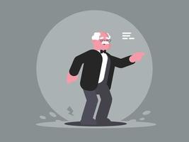 Old man in tuxedo dancing at a party. Modern cartoon flat vector illustration