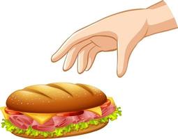 mano soltando hamburguesa para experimento de gravedad vector