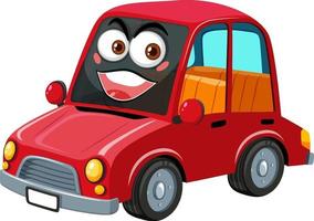 Personaje de dibujos animados de coches de época roja con expresión de cara feliz sobre fondo blanco vector