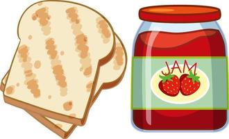 Toast and strawberry jam on white background vector