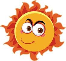 personaje de dibujos animados de sol con expresión de cara feliz sobre fondo blanco vector