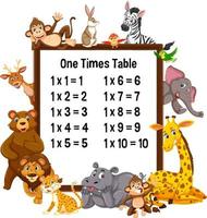 One Times Table with wild animals vector