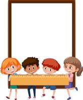 Empty banner with many kids holding a ruler vector