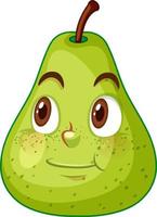 Personaje de dibujos animados de pera verde con expresión de cara feliz sobre fondo blanco