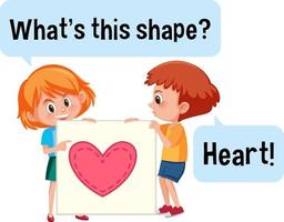 Kids holding heart shape banner with What's this shape font vector